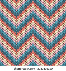 Material zigzag chevron stripes christmas knit geometric vector seamless. Pullover knitwear fabric print. Classic warm seamless knitted pattern. Abstract xmas wallpaper.