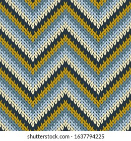 Material zigzag chevron stripes knit texture geometric seamless pattern. Pullover knitwear structure imitation. Nordic style seamless knitted pattern. Handicraft backdrop.