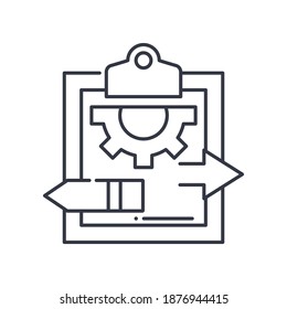 Materials delivery icon, linear isolated illustration, thin line vector, web design sign, outline concept symbol with editable stroke on white background.