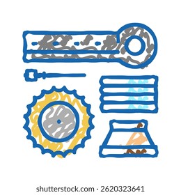 materials handling and crusher spare parts doodle icon sketch vector. materials handling and crusher spare parts sign. isolated symbol illustration