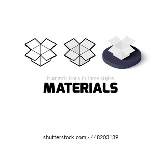 Materials icon, vector symbol in flat, outline and isometric style