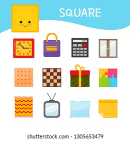  Materials for kids learning forms. A set of square shaped objects 