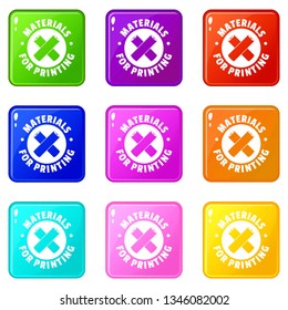 Materials for printing icons set 9 color collection isolated on white for any design