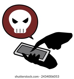 Materials of skull mark and smartphone operated by bad guys svg