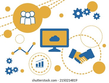 Materiales como iconos y fondos utilizados en escenas empresariales