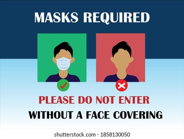 Materials for supporting COVID-19 recommendations. Masks Required. Please do not enter without a face covering. Wear mask sign for business 