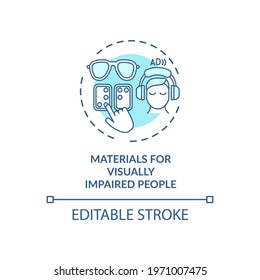 Materials For Visually Impaired People Concept Icon. Exception Idea Thin Line Illustration. Using Protected Work By People With Disabilities. Vector Isolated Outline RGB Color Drawing. Editable Stroke