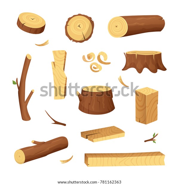 木材産業用の素材 木材 幹 カートーンのスタイルで設定されたベクター画像 木の幹 薪の材料のイラスト のベクター画像素材 ロイヤリティフリー