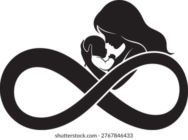 Maternal bond depicted as an unending loop. A tender moment for Mother's Day celebrations ideal for greeting cards or web design.