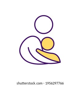 Maternal bond RGB color icon. Relationship between baby and mother. Holding infant for chest-to-chest contact. Showing love and affection. Care about premature baby. Isolated vector illustration