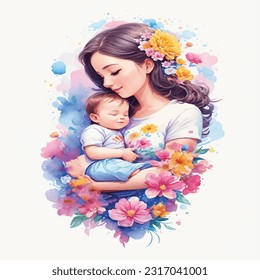 Maternal Harmony: Watercolor Painting Expressing a Mother's Love