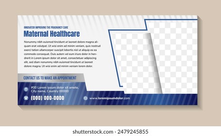 maternal healthcare concept banner design. Can use for web page banner. vector illustration with space for photo collage. isolated on white background. horizontal layout with blue and grey color