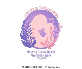 Maternal mental health awareness week theme banner with mother and baby silhouette vector illustration. Campaign support pregnant women and young mum. Family help. Design for card and social media.