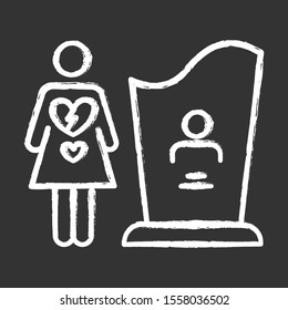 Maternal mortality chalk icon. Woman grieving, man death. Girl heartbroken. Death of partner, child. Funeral for significant other. Mourn family member. Isolated vector chalkboard illustration