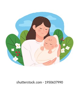 Maternal and newborn. Baby and mom vector illustration isolated on white background.