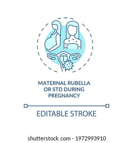 Maternal rubella and STD during pregnancy concept icon. Congenital hearing loss idea thin line illustration. Fetal development harm. Vector isolated outline RGB color drawing. Editable stroke