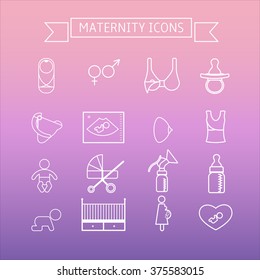 Maternity and breastfeeding thin line vector icon set for web and mobile applications. 