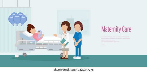 Maternity care banner with doctor flat design vector illustration