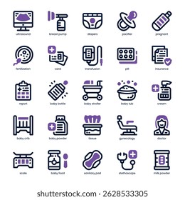 Maternity Care Icon pack for your website, mobile, presentation, and logo design. Maternity Care Icon dual tone design. Vector graphics illustration and editable stroke.
