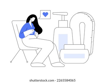 Maternity care products abstract concept vector illustration. Maternity special products, healthy natural cosmetics, clean care goods for pregnant, newborn skin treatment abstract metaphor.