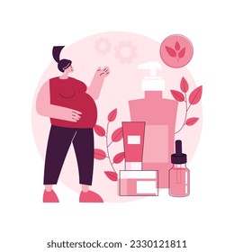 Maternity care products abstract concept vector illustration. Maternity special products, healthy natural cosmetics, clean care goods for pregnant, newborn skin treatment abstract metaphor.