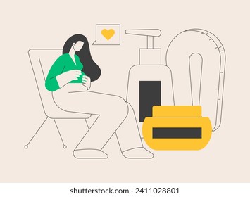 Maternity care products abstract concept vector illustration. Maternity special products, healthy natural cosmetics, clean care goods for pregnant, newborn skin treatment abstract metaphor.