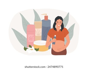 Maternity care products isolated concept vector illustration. Maternity special products, healthy natural cosmetics, clean care goods for pregnant, newborn skin treatment vector concept.