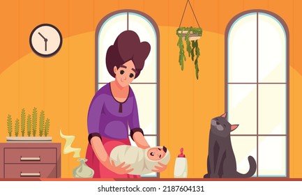 Maternity cartoon concept with mother holding her baby vector illustration