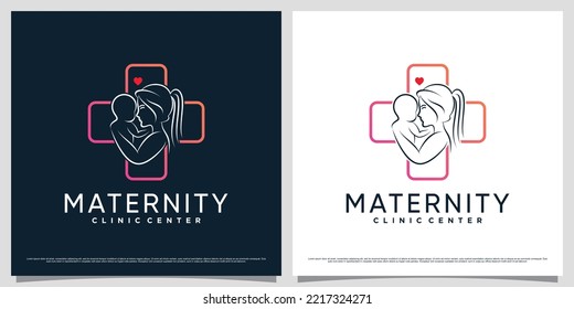 Maternity clinic logo design template for mom and baby with creative element concept