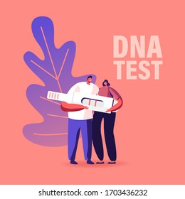 Maternity, Fatherhood Concept. Tiny Male and Female Characters Holding Huge Express Pregnancy Test with Positive Result. Excited Man and Woman Happy to be Parents. Cartoon People Vector Illustration