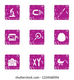 Maternity home icons set. Grunge set of 9 maternity home vector icons for web isolated on white background