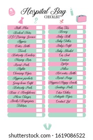 Maternity hospital bag checklist Vector. Bag for labour and birth