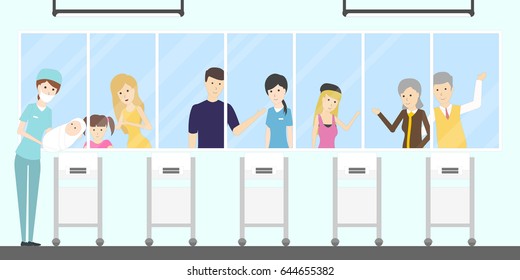 Maternity hospital nursery.
