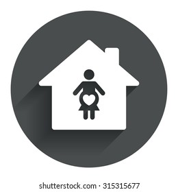 Maternity hospital. Pregnant sign icon. Women Pregnancy symbol. Circle flat button with shadow. Modern UI website navigation. Vector
