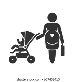 Maternity icon flat, Women Pregnancy symbol, Working pregnant woman with pram