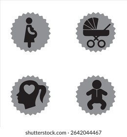 Maternity icons. Baby infant, pregnancy and buggy