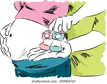 maternity illustration father and mather with baby socks