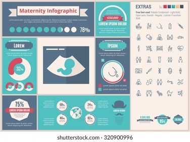 Maternity infographic template and elements. The template includes huge awesome set of thin line icons. Modern minimalistic flat vector design.