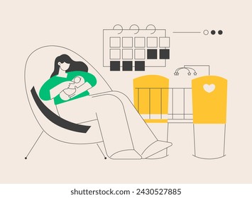 Maternity leave abstract concept vector illustration. Pregnant woman, expecting a baby, happy mother, working mom, home office, care for children, baby carriage, family walk abstract metaphor.