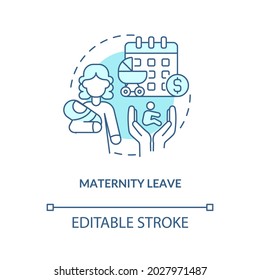 Maternity Leave Blue Concept Icon . Maternity Rights And Allowance Abstract Idea Thin Line Illustration. Paid Parental Leave For Newborn Care. Vector Isolated Outline Color Drawing. Editable Stroke