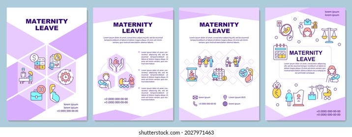 Maternity leave brochure template. Flyer, booklet, leaflet print, cover design with linear icons. Benefits and complications. Vector layouts for presentation, annual reports, advertisement pages