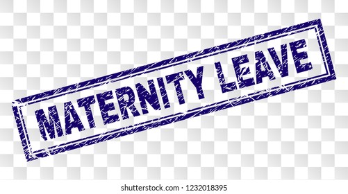 MATERNITY LEAVE stamp seal imprint with rubber print style and double framed rectangle shape. Stamp is placed on a transparent background.