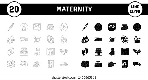 Maternity Line Glyph Vector Illustration Icon Sticker Set Design Materials