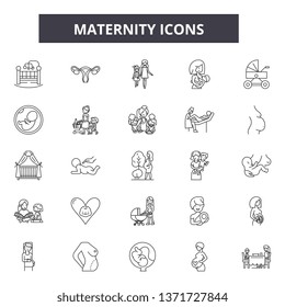 Maternity line icons, signs set, vector. Maternity outline concept, illustration: baby,maternity,newborn,mother,woman,pregnancy,care