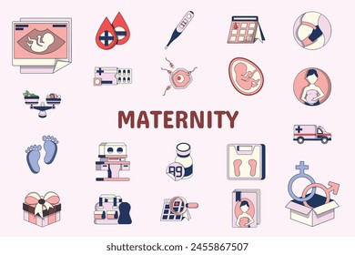 Maternity Lineal Color Vector Illustration Icon Sticker Set Design Materials