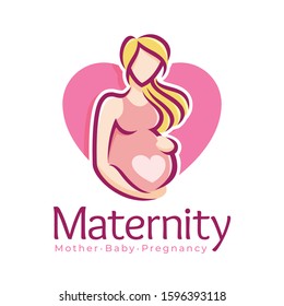 Maternity logo design template, pregnancy mother and baby symbol or icon