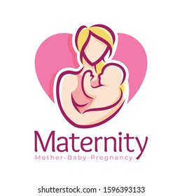 Maternity logo design template, pregnancy mother and baby symbol or icon