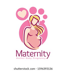 Maternity logo design template, pregnancy mother and baby symbol or icon
