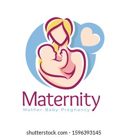 Maternity logo design template, pregnancy mother and baby symbol or icon