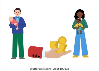 Maternity pay. Parents with children. Vector simple color flat illustration.